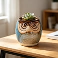thumbnail image 4 of Cute Owl Ceramic Planter 2.6 Inch, Small Succulent Cactus Flower Pot for Indoor Outdoor Home Office Decor, Animal Style Tabletop Garden Decor Pot Gift, 4 of 6