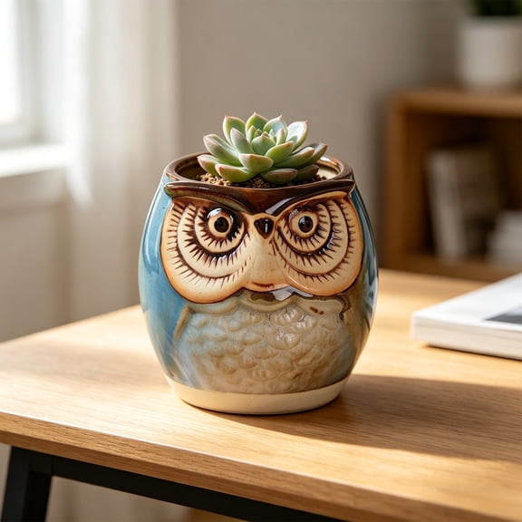 Cheapark Owl Ceramic Planter Succulent Flower Pot for indoor room windowsill balcony garden plant display area home gardening decor creative ceramic plant container Gift