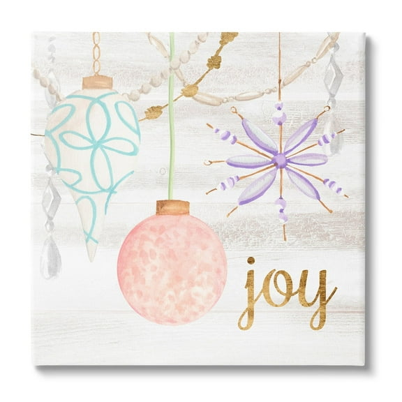 Hanging Holiday Ornaments Festive Joy Glam Text Inspirational Graphic Art Gallery-Wrapped Canvas Print Wall Art