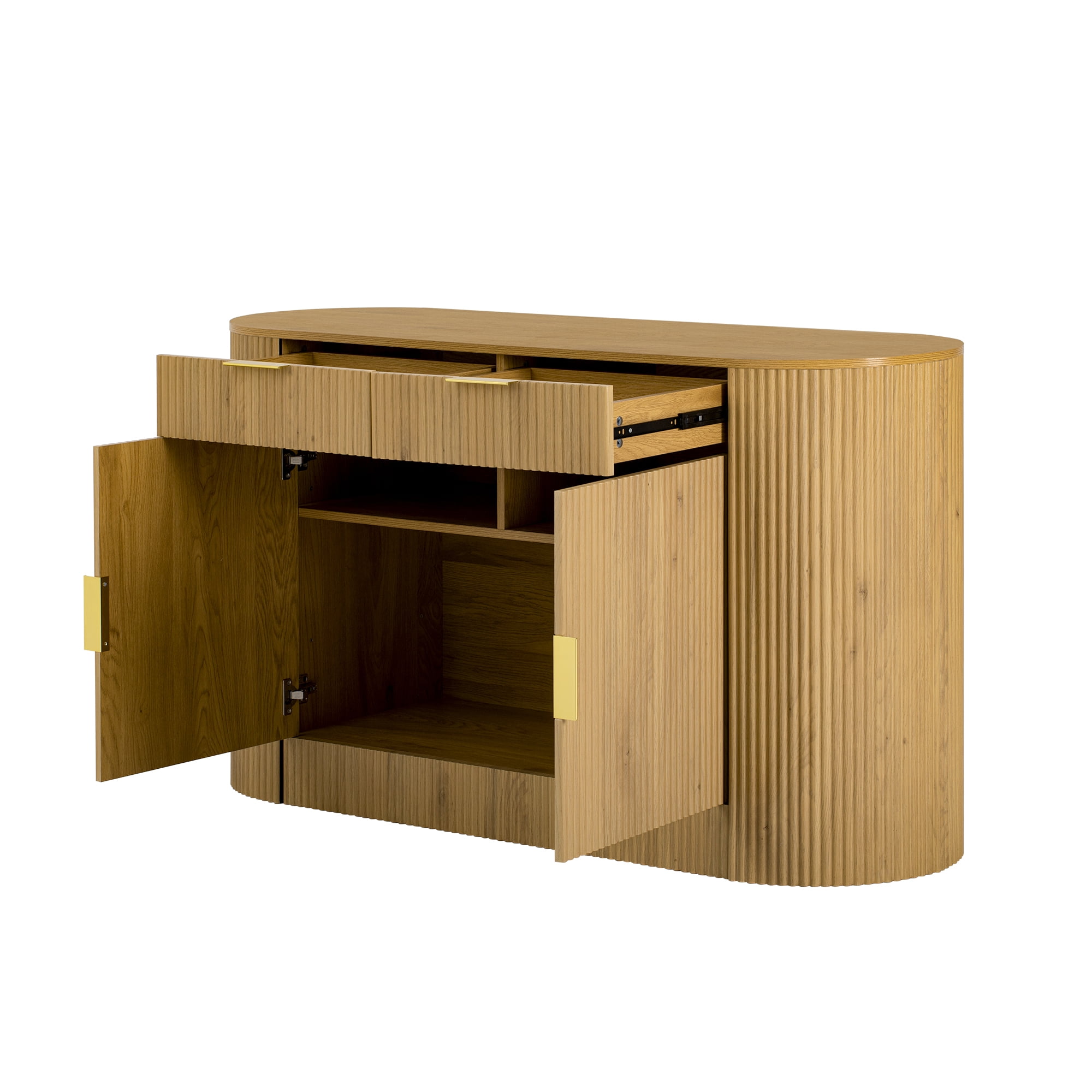 Euroco Modern Buffet Cabinet with Storage, 55.1" Large Sideboard with 2 Drawers,Curved Side Door & 3-Tier Shelves, Wood Coffee Bar Cabinets for Kitchen Living Room,Natural