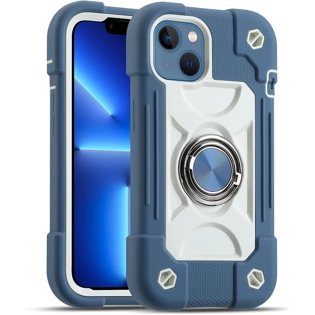 KOMI Compatible with iPhone 14 Pro Max Case 6.7 Inch with Built-in 360°Rotating Ring Stand, Military Grade Drop Protection Full Body Rugged Heavy Duty Protective Cover Blue