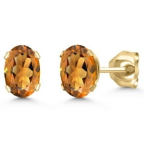 Gem Stone King 18K Yellow Gold Plated Silver Orange Red Madeira Citrine Stud Earrings for Women Men | 0.80 Cttw | Gemstone November Birthstone | Oval 6X4MM