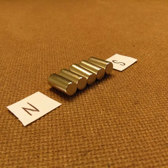 5 Diametrically Magnetized Neodymium (1/4 X 1/2) Inch Cylinder/Disc Magnets.