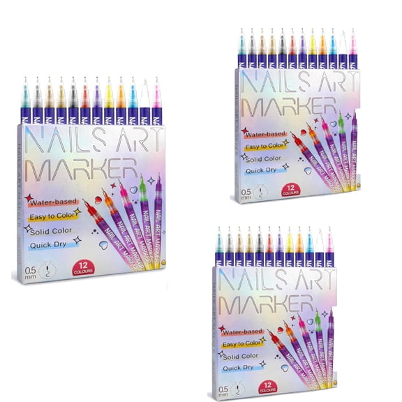 12 Colors Nail Art Pens Set, 2026 New Nail Art Marker, 0.5mm Fine Tip Nail Art Pen for DIY Nails Art Design, Portable Nail Art Tools for Home Salon(3PC)