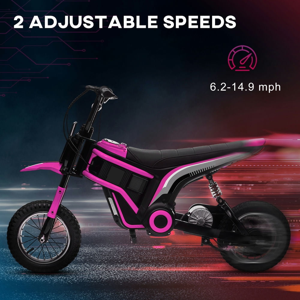 Yardi Yard Electric Dirt Bike with Twist Grip Throttle, 24V 350W Off-Road Electric Motorcycle Up to 15 MPH with Brake, Music Horn, Rear Suspension for Ages 13+ Years, Pink