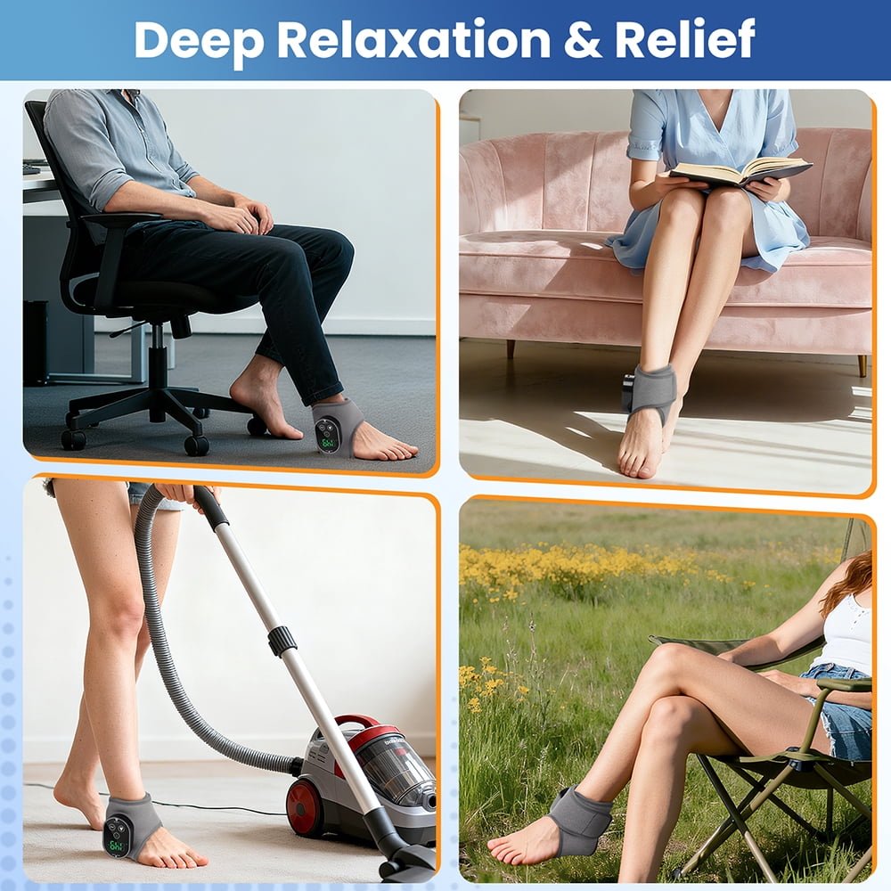 Cordless Ankle Massager with Heat and Vibration, Rechargeable Electric Foot Massager, Heated Ankle Wrap Warmer with Adjustable Temperature, Portable Foot and Ankle Massager Brace, Grey