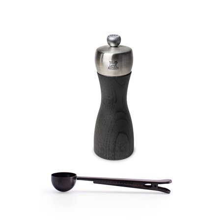 Peugeot - Fidji Manual Salt, Gift Set - Adjustable Grinder - Beechwood and Stainless Steel, Graphite Finish, 6 Inch - With Stainless Steel Spice Scoop & Clip