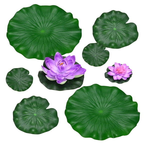 Uxcell 1-Set Artificial Floating Foam Lotus Flower with Water Lily Pad, 6.7/3.9 Inch Fake Lotus Flowers Water Lilies [Purple]