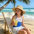 thumbnail image 2 of Huowey Girls One-Piece Swimsuit Adjustable Strap Front Cross Ruched Striped Print Cut Out Bodysuit With Cover Up Skirts Youth Swimwear Tropical Cozy Bathing Suit,Blue,9-10 Years, 2 of 5