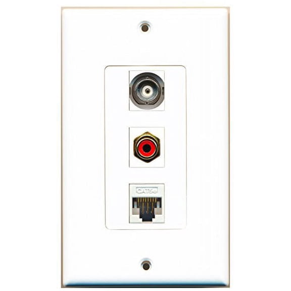 RiteAV - 1 Port RCA Red and 1 Port BNC and 1 Port Cat5e Ethernet White Decorative Wall Plate Decorative