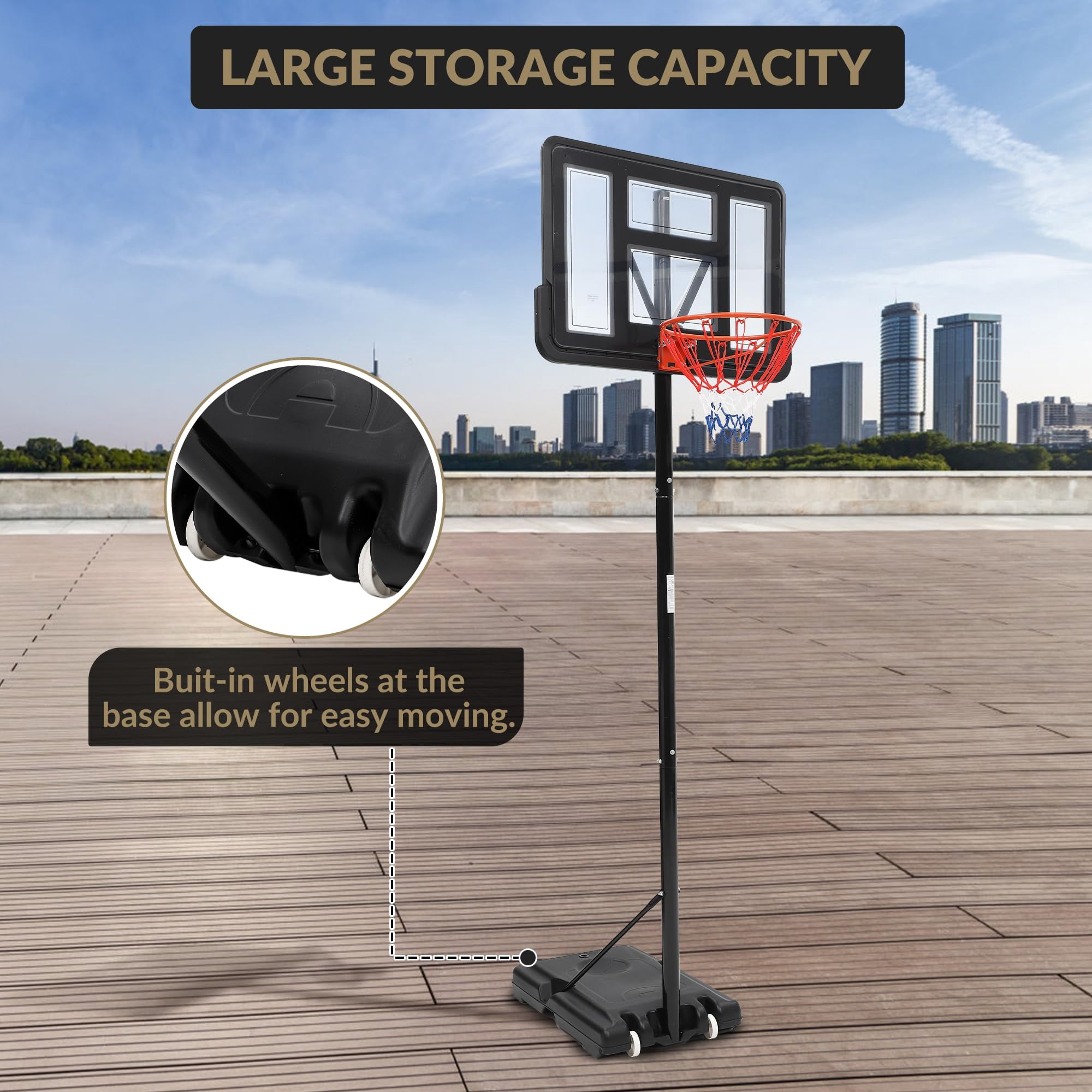 Luku Portable Basketball Hoop Outdoor, 5.2-10FT Height Adjustable Basketball Hoop Goal System with 44" Backboard and Wheels for Youth Adults - Backyard, Indoor Play