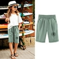 thumbnail image 2 of Teen Girl Cargo Shorts Drawstring Elastic Waistband Jogger Shorts Loose Work Short with Pockets Children Clothing,Green,130(7-8 Years), 2 of 4