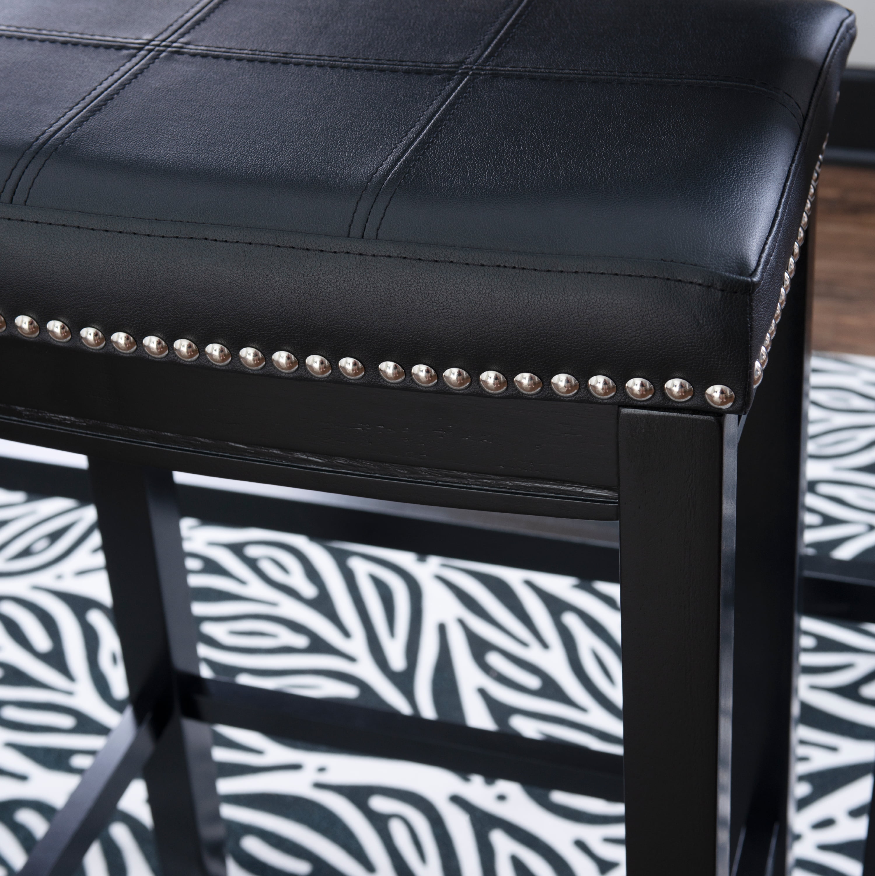 Linon Claridge Backless Wood Bar Stool, 32.25" Seat Height, Black Finish with Black Faux Leather Fabric