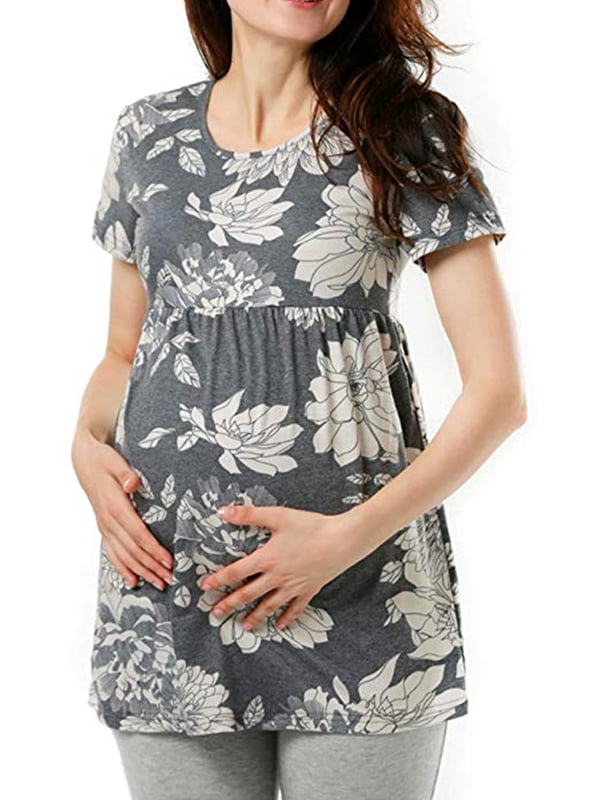 Jezero Women's Maternity Tops Short & Long Sleeve Side Ruching Round Neck Shirts 