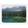 thumbnail image 1 of Nature Bath Mat, Aerial View of Pine Forest by the Lake beneath Mountain Pastoral Landscape, Non-Slip Plush Mat Bathroom Kitchen Laundry Room Decor, 29.5 X 17.5 Inches, Dark and Jade Green, Ambesonne, 1 of 2