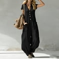 thumbnail image 6 of hoksml Women's V-Neck Short Sleeve Jumpsuit, Casual Button Front Wide Leg Overalls with Pockets, 6 of 7