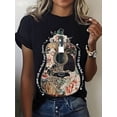 thumbnail image 1 of Camisetas vintage de banda de rock para mujer, camisetas de verano de manga corta con estampados de flores, guitarras y música country, camisetas gráficas divertidas y de ocio., 1 of 8