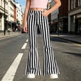 thumbnail image 2 of XAOFW Girls Back To School Flared Pants Elastic Waist Slim Fit Striped Wide Leg Trousers Uniform Pants For Girls Kids Stylish Bottoms 7-8 Years, 2 of 6