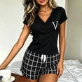 thumbnail image 5 of Vrorvz Womens Pjs Set Short Sleeve V Neck Shirts Striped Shorts Summer Casual Fashion Soft Pajamas for Women, 5 of 5
