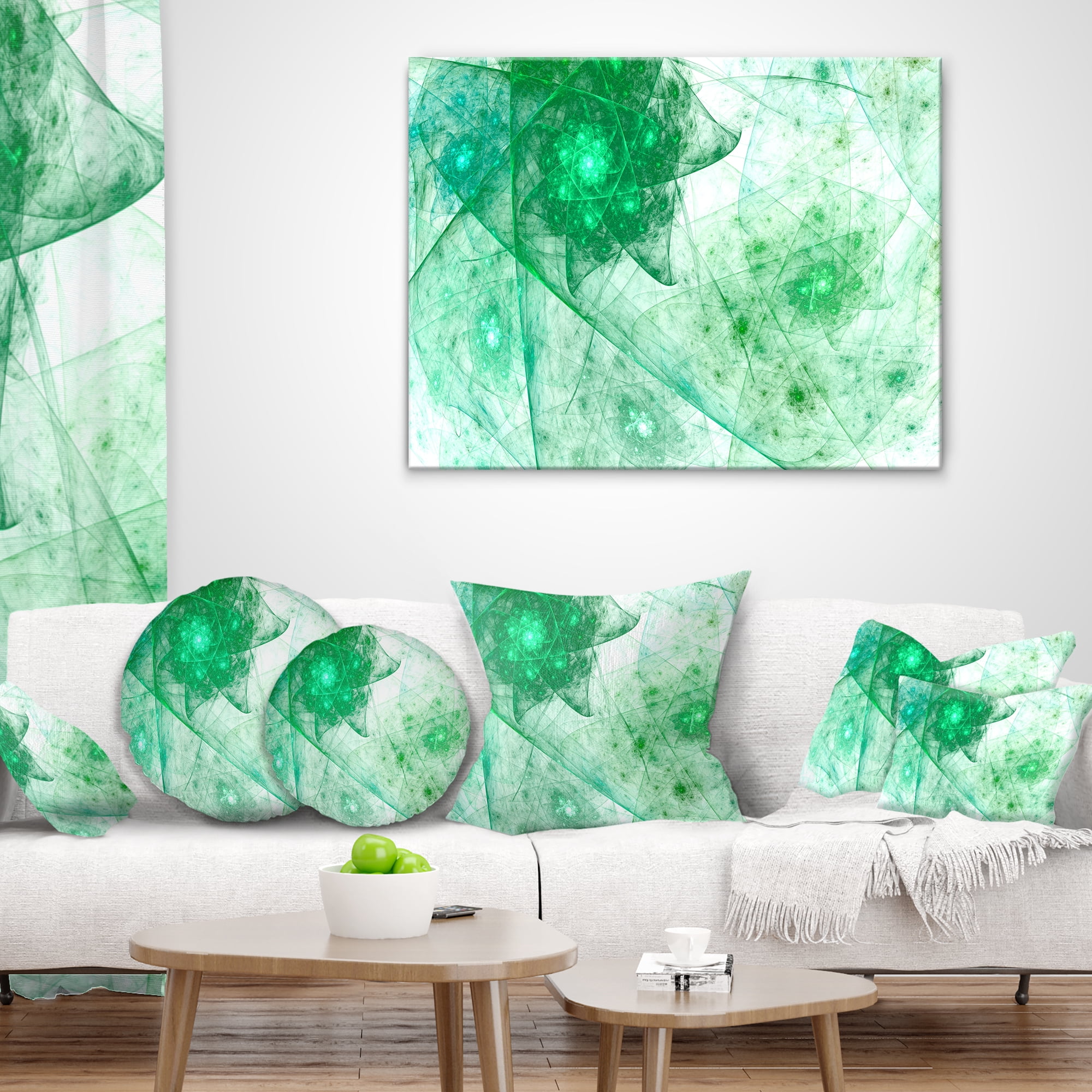 Designart Clear Green Rotating Polyhedron - Abstract Throw Pillow - 16x16