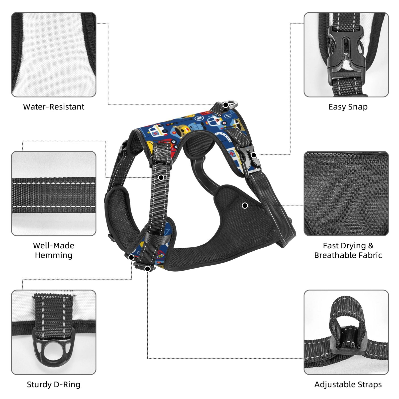 Picia Animals Rescue Team No-Pull Dog Harness Reflective Front Clip Vest with Handle,Step-in Air Dog Harness,Adjustable 2 Metal Rings 4 Buckles,Easy to Put on & Take Off Medium