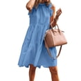 thumbnail image 2 of adviicd Robes Midi pour Femmes Robe Courte à Volants Fluide Col en V Manches Longues Ceinture Bleue,TTG, 2 of 5