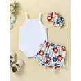 thumbnail image 4 of Bagilaanoe 4th of July Clothes for Newborn Baby Girls Sleeveless Romper Tops + Floral Shorts + Headband 3M 6M 12M 18M 24M Infant Independence Day Outfits 3pcs Short Pants Set, 4 of 9