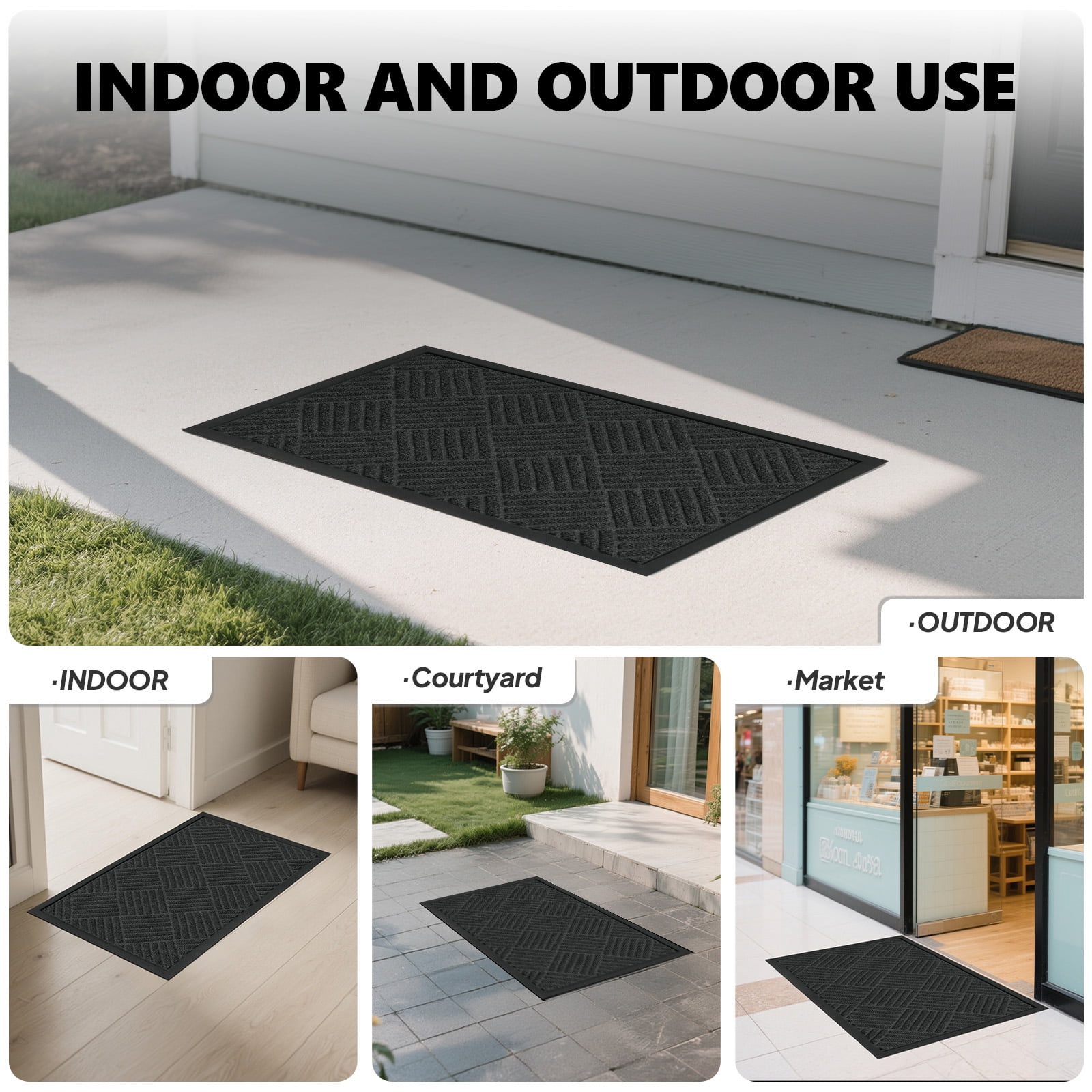 Floor Mat with Composite Rubber Backing, Non-Slip Grid Texture Waterproof Mat for Kitchen, Bathroom, Entryway, Laundry Room & Balcony