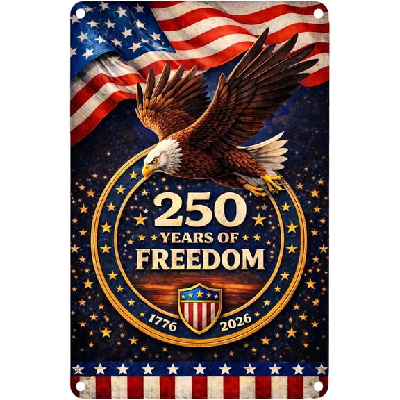 America 250th Anniversary Tin Sign, 4th of July Patriotic Decor,250 Anniversary USA Vintage Metal Sign Eagle Design, 1776–2026 Commemorative Wall Decoration for Home, Bedroom, Patio, Yard, 8 x 12 Inc