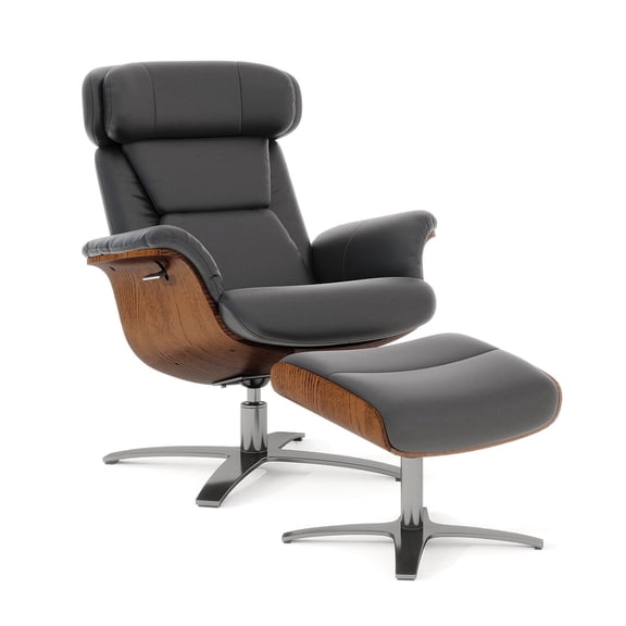 Jennifer Taylor Home Jovan 31.5" Mid-Century Modern Genuine Leather Recliner Lounge Chair & Ottoman Set, Shadow Gray Leather