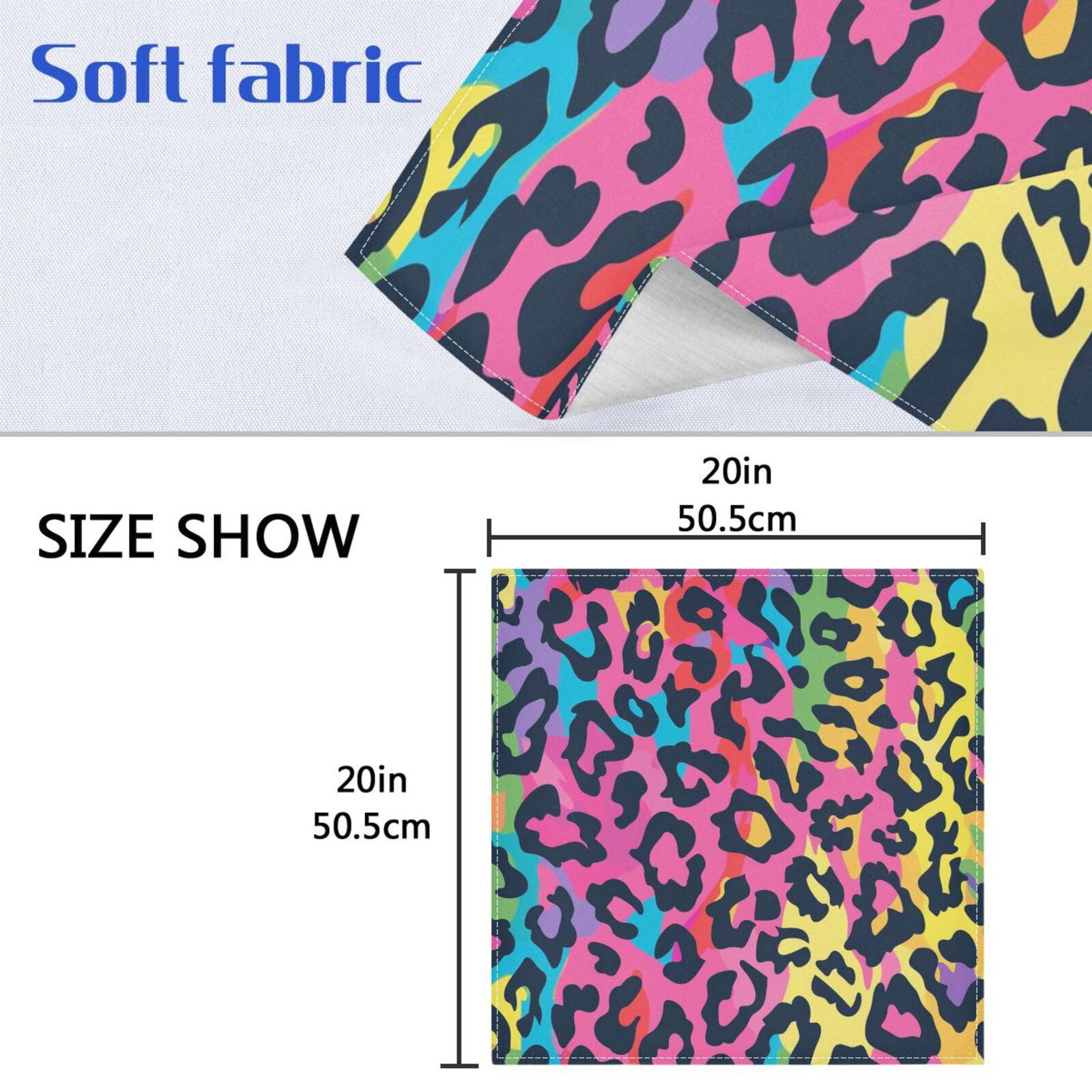 JSTEL Rainbow Leopard Cheetah Print Cloth Napkins Set of 6, 20x20 Inch Washable and Reusable Napkin for Decoupage Dinner Party Everyday Use