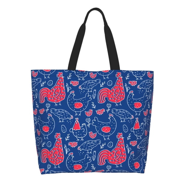 Balery Chicken and Rooster Bolsa Tote Estilo Estético con Cremalleras, Bolsa de Hombro, Bolsa de Compras Grande y Plegable