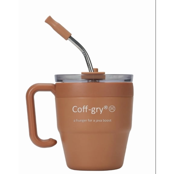 Coff-Gry 16 oz Stainless Steel Double Wall Insulated Tumbler with Handle and Straw