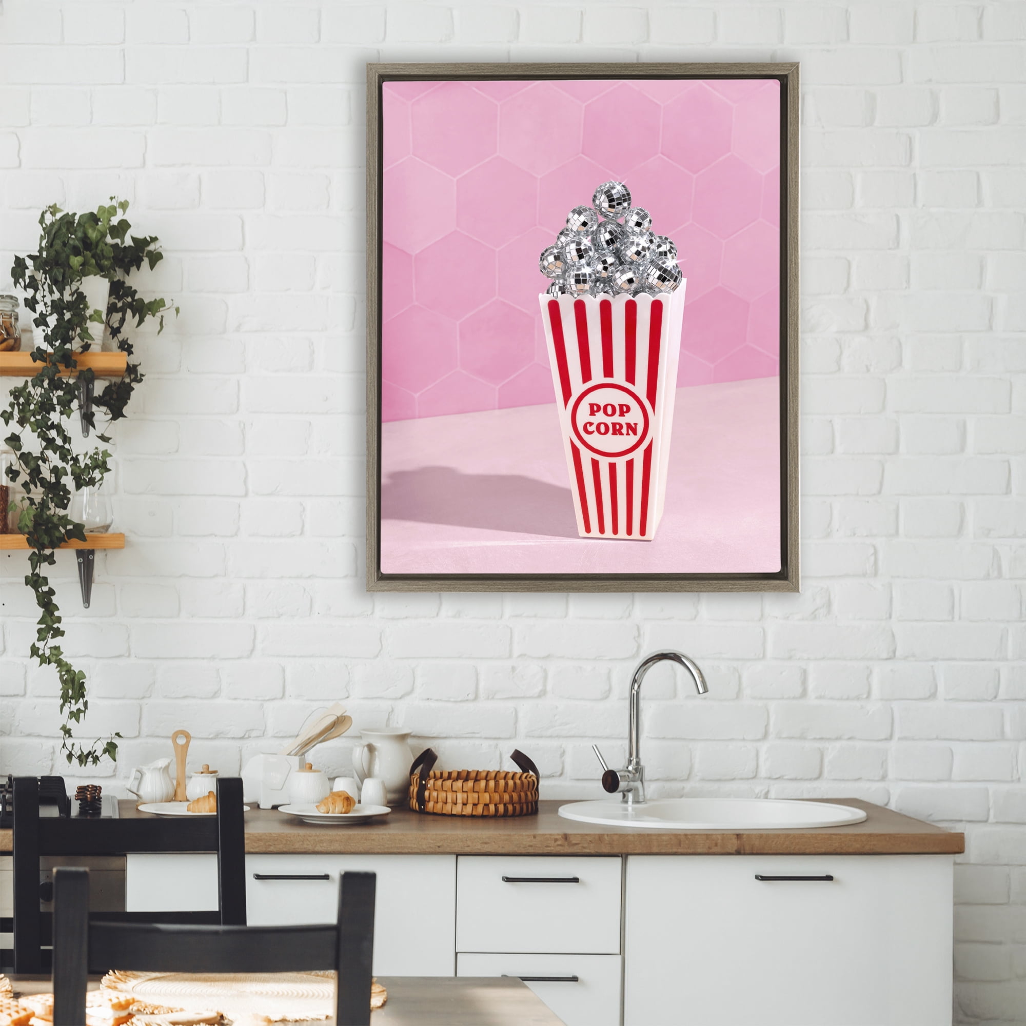 Stupell Industries Pink Disco Popcorn Brown Framed Floater Canvas Wall Art, design by LISH Creative