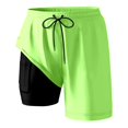 thumbnail image 5 of Mens Swim Trunks with Compression Liner 2 in 1 Elastic Waist Drawstring Straight Leg Beach Shorts with Pockets, 5 of 5