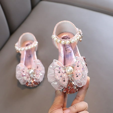 

LYCAQL Bow Metal Pearl Rhinestone Color Matching Gradient Spring Shoes For Girls Toddler Girl Shoes (Red 8.5 Toddler)