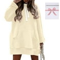 thumbnail image 5 of Telankuip The Warmy Oversized Hoodie Dress Women's Casual Long Sleeve Drawstring Pullover Sweatshirts Solid Color Split Hem Long Hooded Tops with Pocket Light Yellow S, 5 of 7