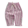 thumbnail image 2 of HOWPAY Boys Linen Pants Cute Striped Drawstring Elastic Waist Harem Pants Strechy Straight Leg Lightweight Comfy Baggy Sweatpants Hot Pink, 2 of 2