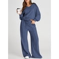 thumbnail image 5 of DOKOTOO Sweatsuits for Women 2 Piece Outfits Oversized Casual V Neck Sweatshirt with Wide Leg Sweatpants Tracksuit Jogger Set, 5 of 8