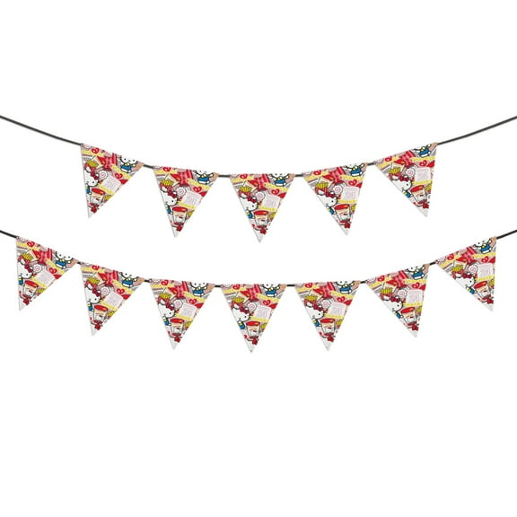 Hello kitty Banner Triangle Bunting Banner, 12 Pieces Christmas Party Bunting Canvas Flags Pennant Garland for Christmas Halloween Party Outdoor and Home Decoration
