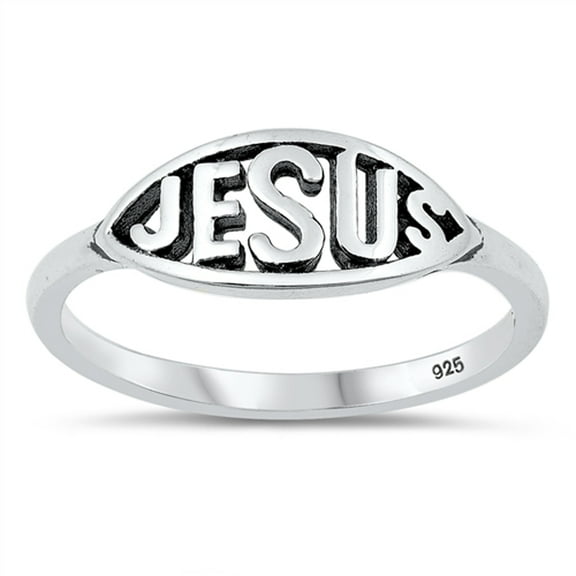 Jesus Script Filigree Oval Cutout Ring .925 Sterling Silver Band Jewelry Female Male Unisex Size 10