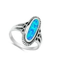 thumbnail image 4 of CHOOSE YOUR COLOR Blue Simulated Opal Long Oval Ring .925 Sterling Silver Celtic Band CZ Female Size 7, 4 of 4