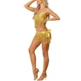 thumbnail image 4 of Allegra K Women's Sequins Tassel Crop Top Mini Skirts Sparkly Dance Shiny Set, 4 of 5