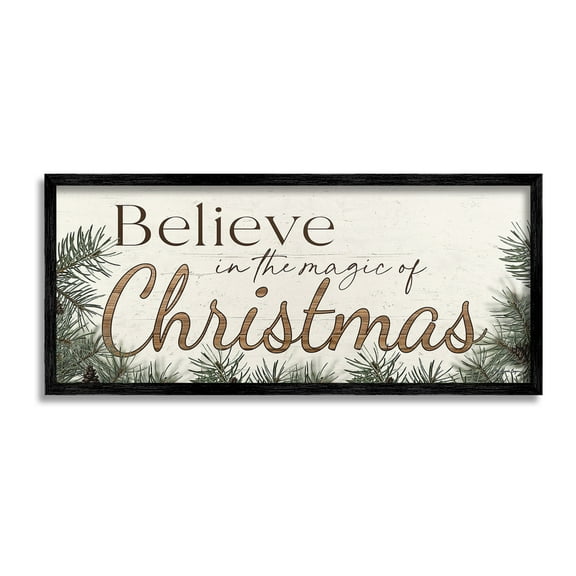 Stupell Industries Magic Of Christmas Phrase Holiday Painting Black Framed Art Print Wall Art, 24 x 10
