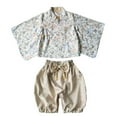 thumbnail image 3 of WOYY Kimono Outfits for Newborn Girls Cotton Loose Fit Floral Shirt Pants Set, Sizes 3-6M, 3 of 4