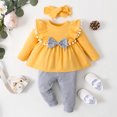 thumbnail image 5 of Baby Girl Clothes Toddler Girl Clothes Outfits Bowknot Tassel Clothing Solid Pants Headbands Set Cute Clothes for Girls,Yellow,12-18 Months, 5 of 6