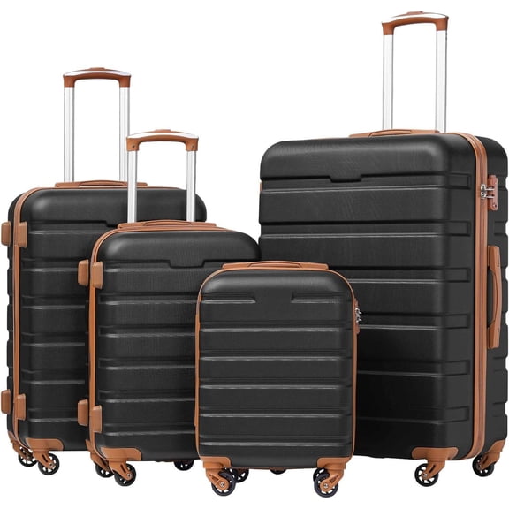 Luggage 3 Piece Set, Lightweight Hardshell Suitcase set with 360° Spinner Wheels, TSA-approved Lock, Checked Family Travel Luggage sets, 16/20/24/28 Inch, Apricot Black
