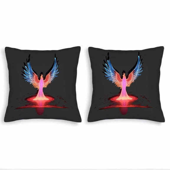 Set of 2 18x18in Throw Pillow Covers - Vibrant Phoenix Design on Dark Background Perfect for Couch Bed or Car Decor