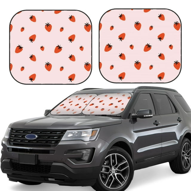 Balery Strawberry Parasol para parabrisas de coche de 2 piezas | Parasol plegable para parabrisas delantero de coche para la mayoría de sedanes-Small