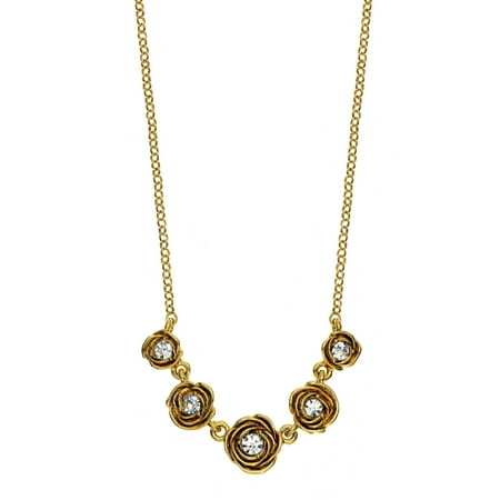 X & O Handset Austrian Crystal 14kt Gold-Plated Five-Station Rose Necklace
